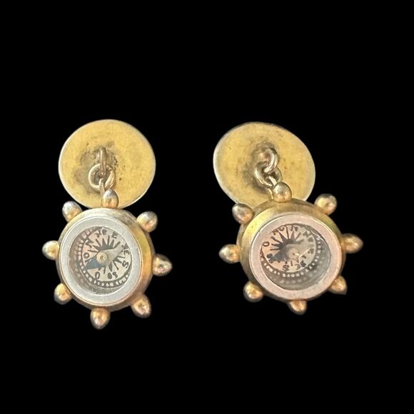 VTG 1950s Gold Tone Nautical Compass Ship Wheel Chain Cufflinks – Steampunk - Picture 2 of 8